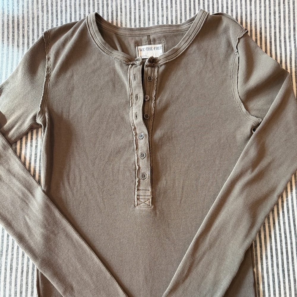 We The Free Taupe Long Sleeve Henley Top - Capulet Olive